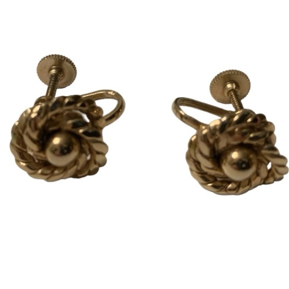 EARRINGS Gold Tone Rope Coiled Love Knot Earrings, Twist on, Vintage Jewelry